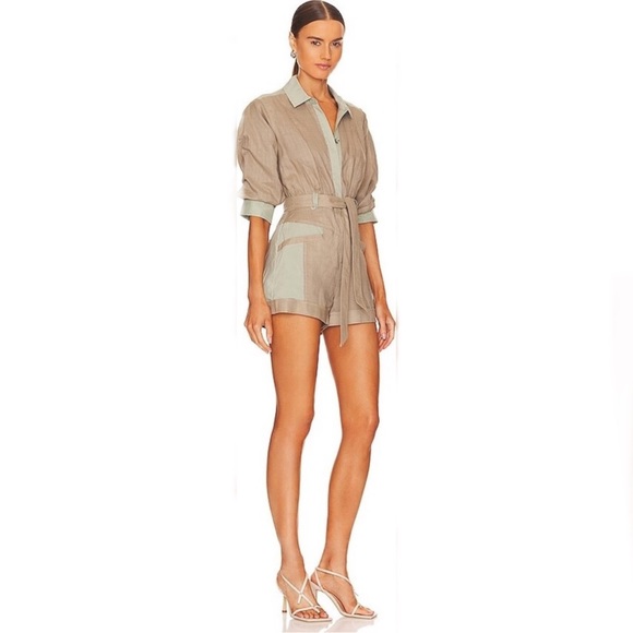 JONATHAN SIMKHAI Aliza Textured Belted Utility Romper Size 6 - Picture 3 of 14